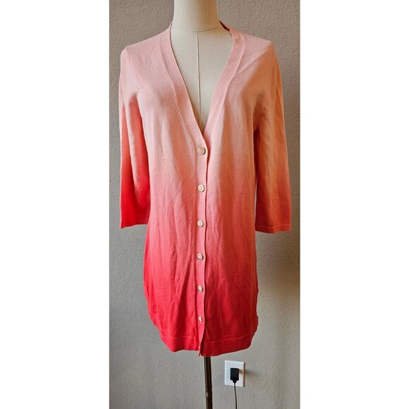 NWT- Isaac Mizrahi LIVE! Ombré Dip Dyed Boyfriend Cardigan Sweater Women Size S‎ - Picture 1 of 6
